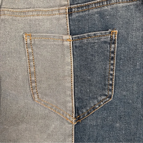 Soho Color Block Denim Skirt NEW Womens Size 6 Blue Distressed Raw Hem - Picture 12 of 13